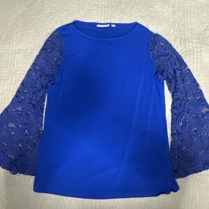 Susan Graver Royal Blue Lace Sleeve Blouse